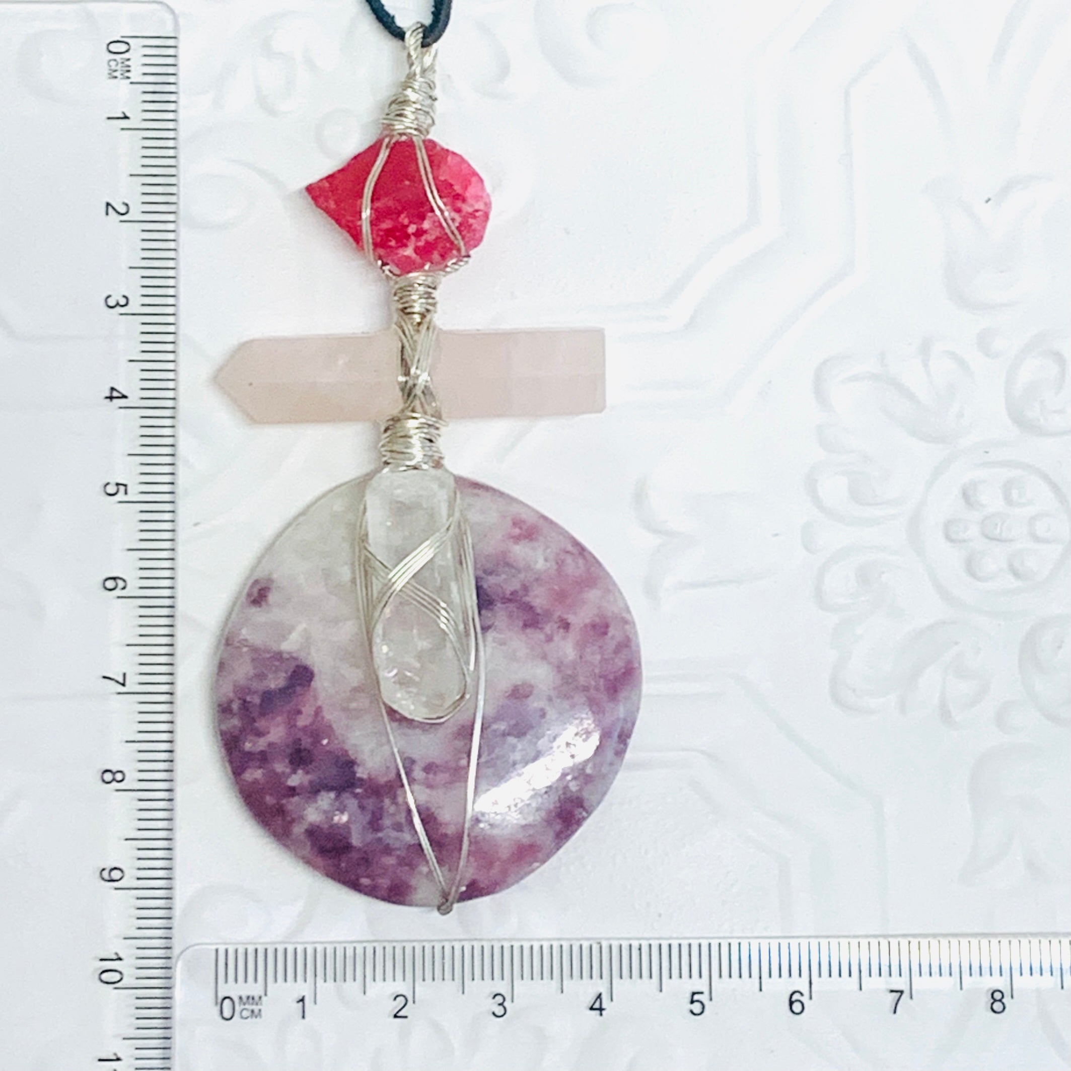 Ruby, Rose Quartz, Quartz and Lepidolite Necklace