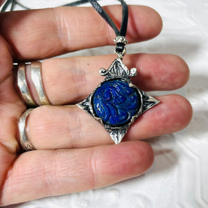 Carved Lapis Lazuli Diamond Pendant