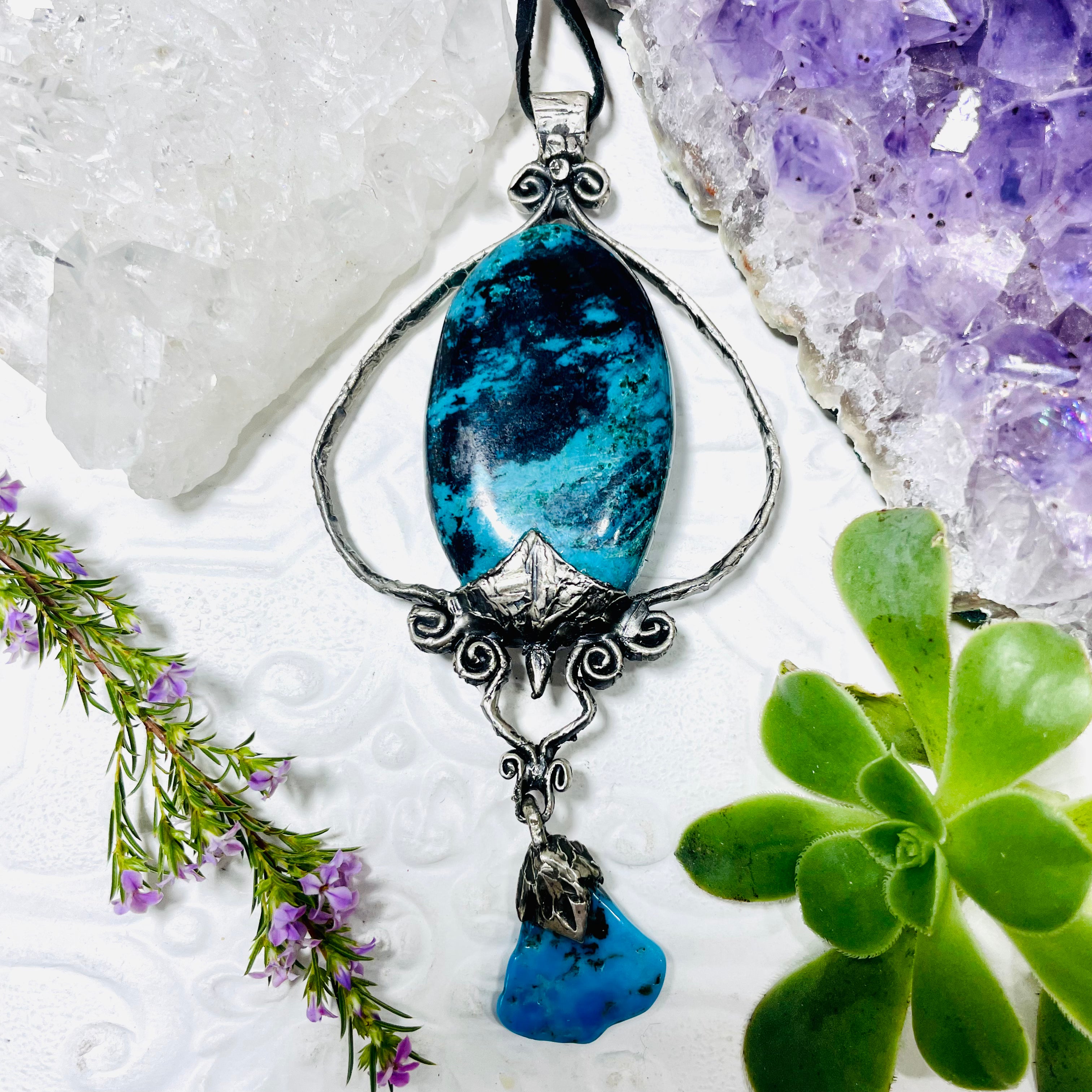 Shattuckite and Turquoise Lantern Pendant