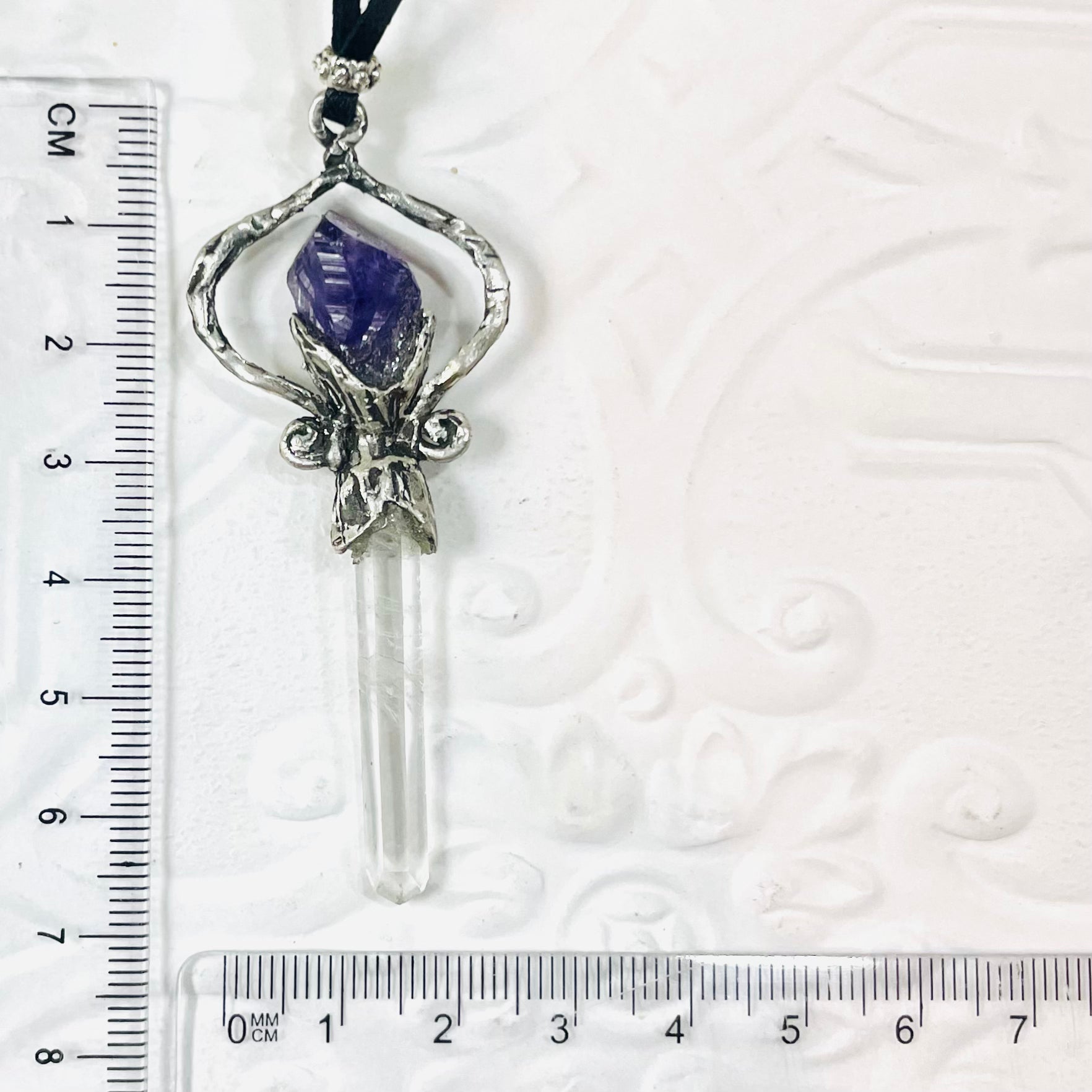 Amethyst and Quartz Silver Amulet
