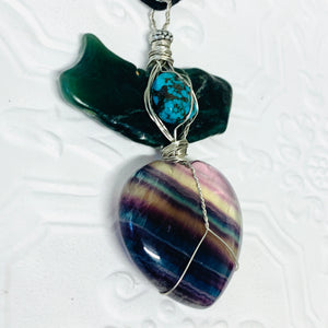 New Zealand Jade, Rainbow Fluorite and Howlite Necklace