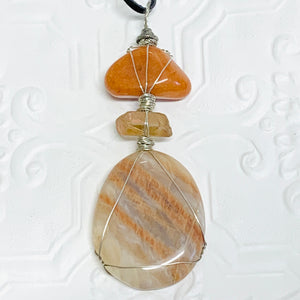Orange Calcite, Peach Aura Quartz and Moonstone Necklace.