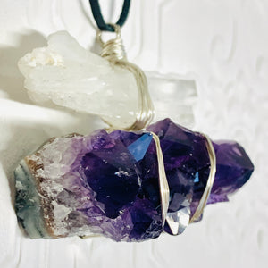 Quartz Point and Amethyst Cluster Necklace