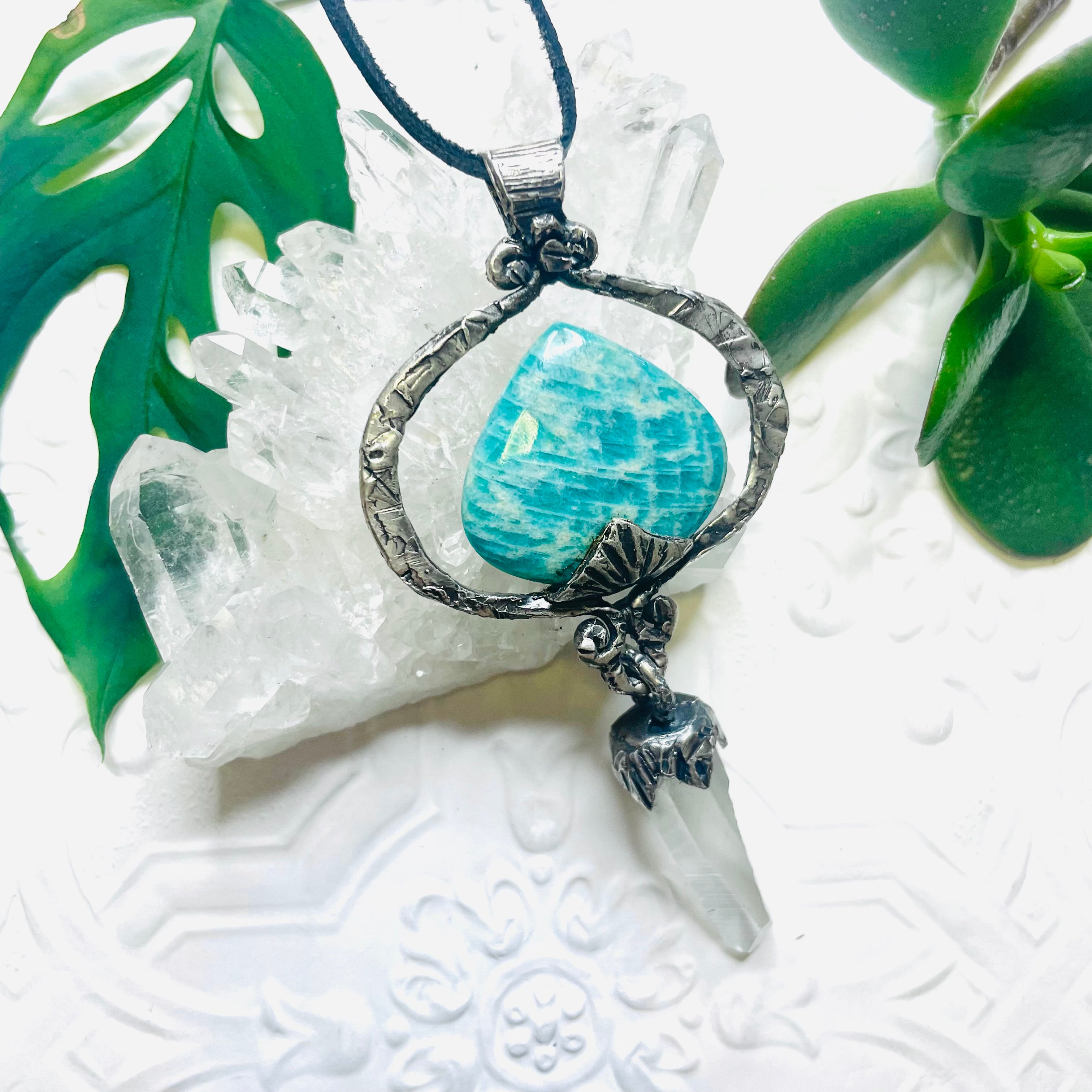 Amazonite and Quartz Sterling Silver Necklace