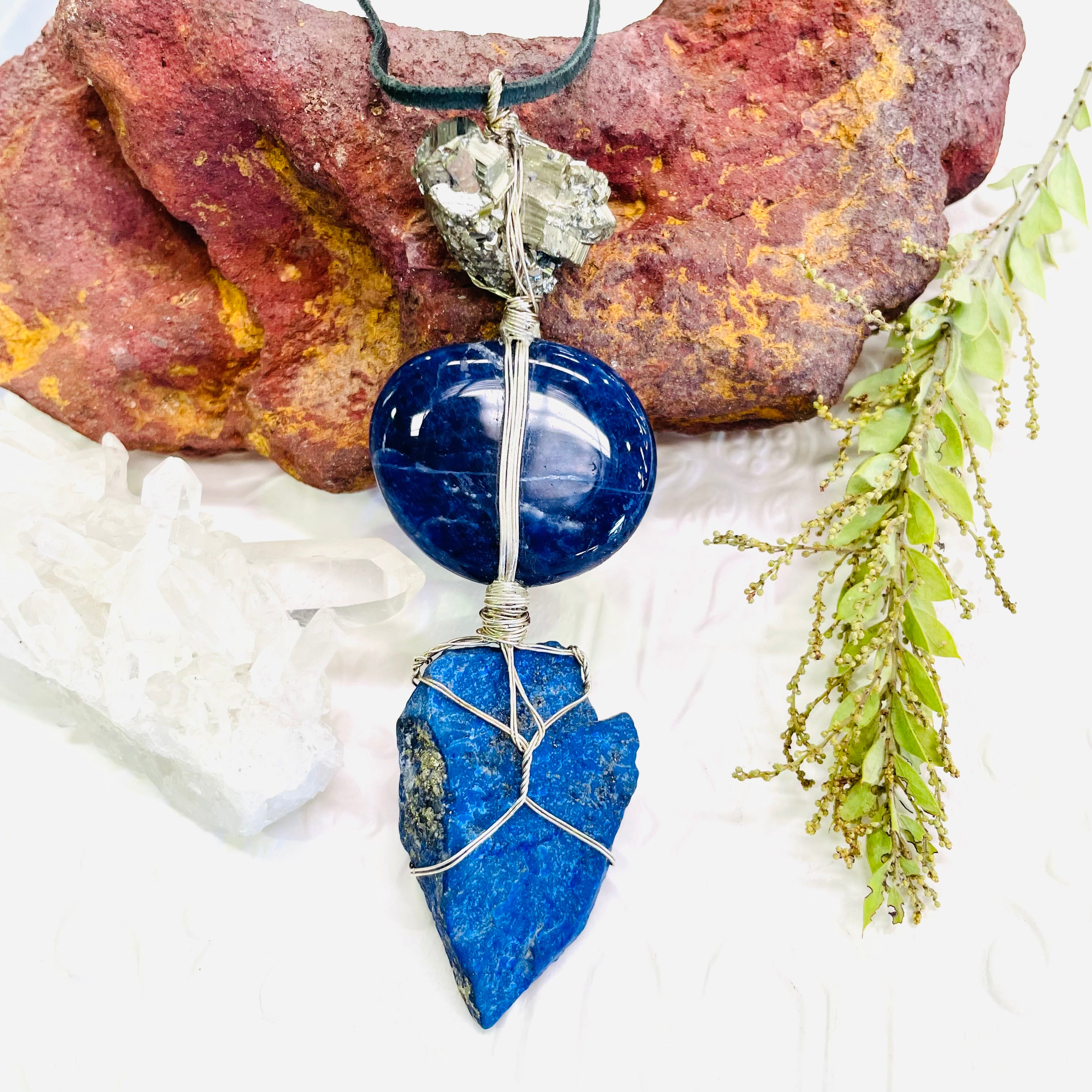 Pyrite, Sodalite and Raw Lapis Lazuli Pendant