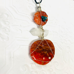 Raw Carnelian, Chrysocolla, Quartz and Fire Agate Necklace